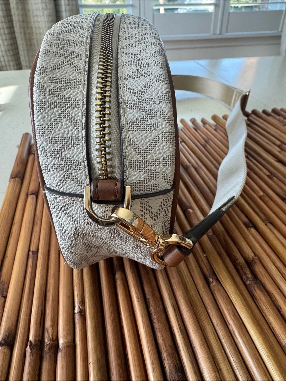 Michael Kors Cream and Brown Logo Crossbody Bag